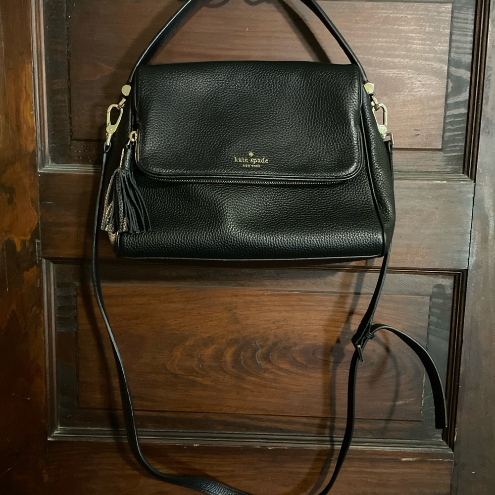 Kate Spade Black Leather Crossbody Bag with Tassel